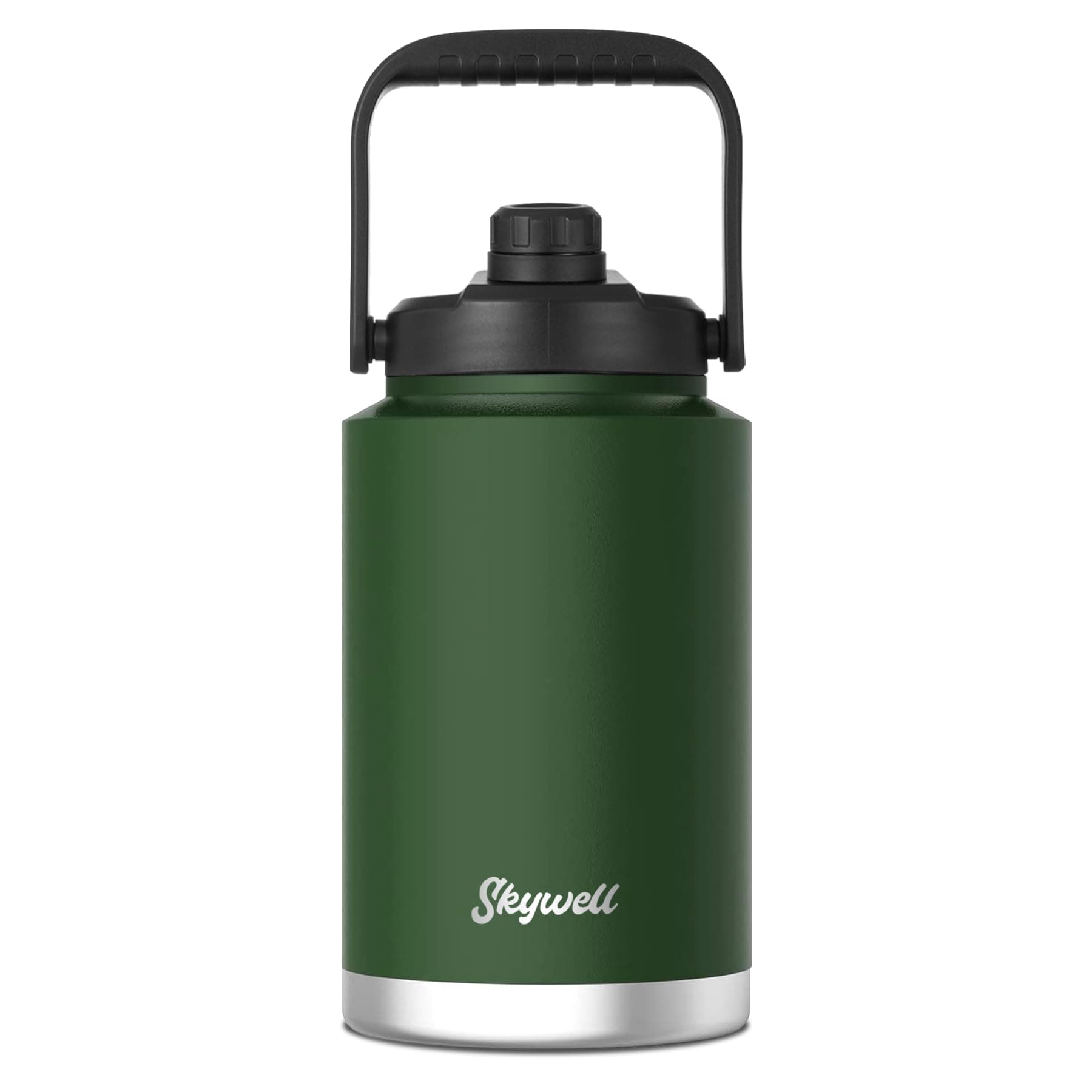 SkyWell 1 Gallon Insulated Stainless Steel Water Jug, Sweat-Proof & Leak-Proof, Wide Mouth, Olive