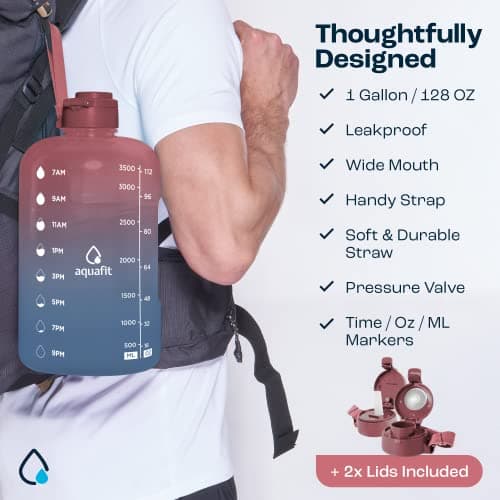 128 oz Sports Water Bottle with Time Markers, 2 Lids and Neoprene Sleeve