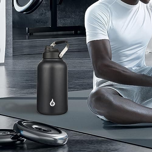 BJPKPK Insulated 1 Gallon Water Bottle, 128oz BPA Free Jug with Metal Handle & Lid, Stainless Steel Thermos for Gym, Spo