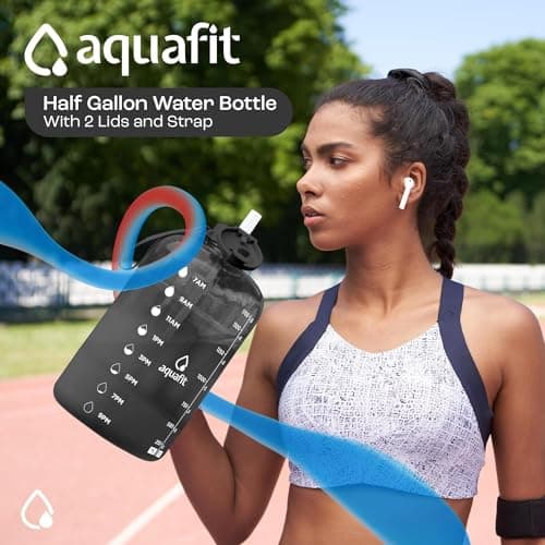 64 oz Water Bottle with Time Marker and Straw - BPA Free for Gym and Fitness