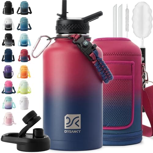 Thick Stainless Steel Insulated Water Bottle, BPA-Free, 64 oz | Gym & Hiking — Red/Purple