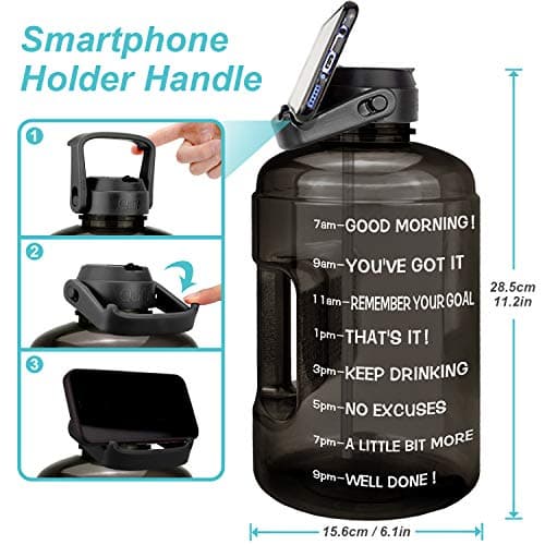 QuiFit Leak-Proof BPA Free 1 Gallon Water Bottle for Gym Sports Outdoor with Straw & Motivational Time Marker 128OZ CapacityReusable