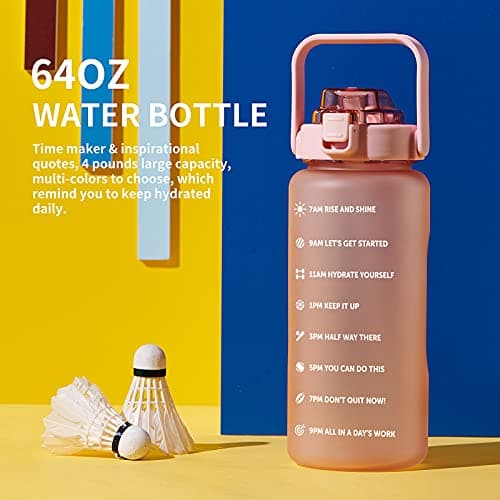 128oz Large Leakproof Tritan Water Bottle with Time Marker & Straw for Gym & Fitness