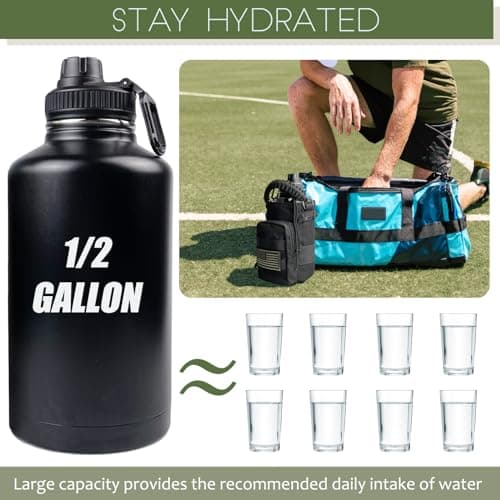 Half Gallon Insulated Water Bottle with Sleeve for Men's Sports Hiking