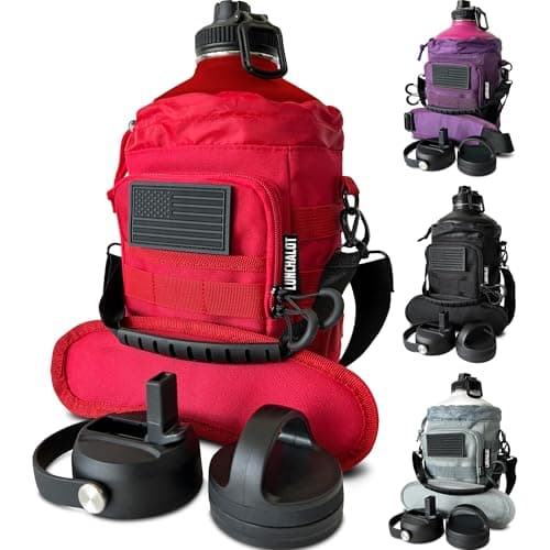 1 Gallon Insulated Stainless Steel Water Bottle - Carrying Bag - Keep Cold & Hot - Black Tactical Flask — Red