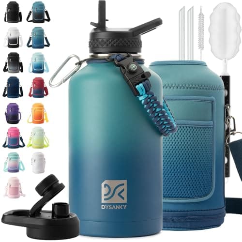 Thick Stainless Steel Insulated Water Bottle, BPA-Free, 64 oz | Gym & Hiking — Peacock Green/Blue