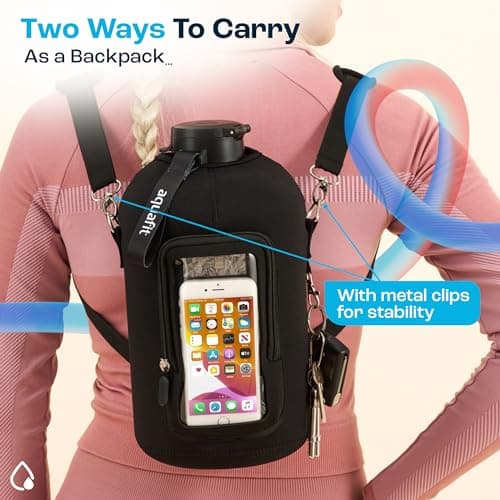 1 Gallon Water Bottle with Time Marker and Adjustable Neoprene Sleeve - 2 Pack