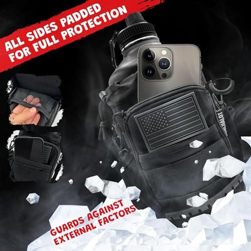 1 Gallon Insulated Stainless Steel Water Bottle - Carrying Bag - Keep Cold & Hot - Black Tactical Flask