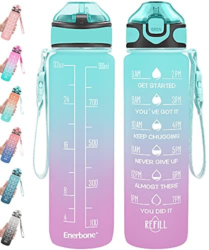 Enerbone 32 oz Motivational Drinking Water Bottle with Straw & Timer, Fitness Gym Outdoor