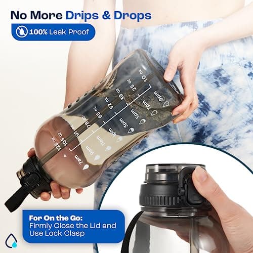 AQUAFIT 128 oz Nebula Water Bottle for Gym with Straw & Chug Lid - BPA Free Timer Marked Anatomical Big Jug with Strap