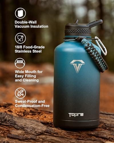 Indigo Black 64 oz Insulated Water Bottle - Cold for 48 Hrs, BPA-Free