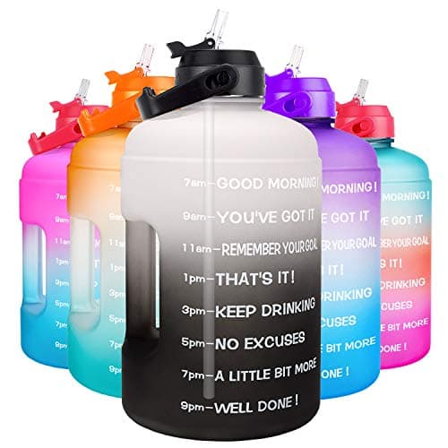 QuiFit Leak-Proof BPA Free 1 Gallon Water Bottle for Gym Sports Outdoor with Straw & Motivational Time Marker 128OZ CapacityReusable — QFA1 Gray/Black Gradient