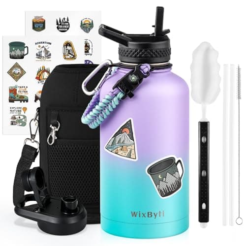 One Gallon Insulated Triple Wall Vacuum Cold Water Bottle for 48 Hrs & Leak-proof & Non-BPA
| 128oz Large Triple Wall Insulated Stainless Steel Water Jug with Paracord Handle Straw Spout & Stickers
| One Gallon Cold Insulated Water Bottle with Non-B 