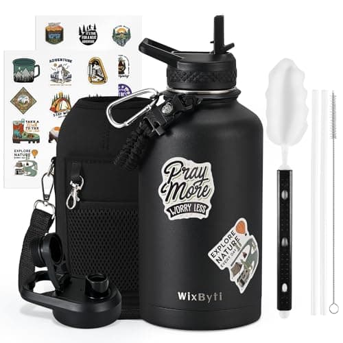 One Gallon Insulated Triple Wall Vacuum Cold Water Bottle for 48 Hrs & Leak-proof & Non-BPA
| 128oz Large Triple Wall Insulated Stainless Steel Water Jug with Paracord Handle Straw Spout & Stickers
| One Gallon Cold Insulated Water Bottle with Non-B 