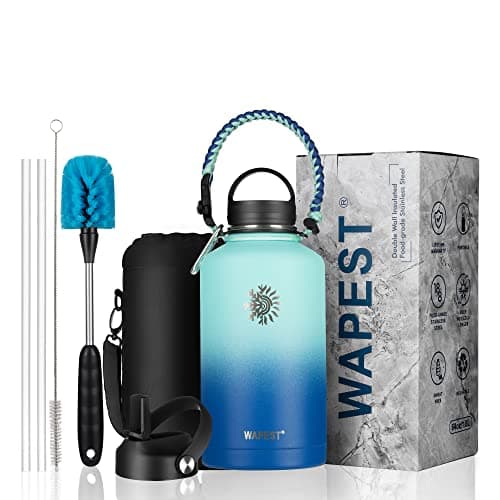 Black & Grey 128 oz Double Wall Stainless Steel Water Bottle with Paracord Handle & Brush, Carrying Pouch & 2 Lids - Gre — Mint&Cobalt