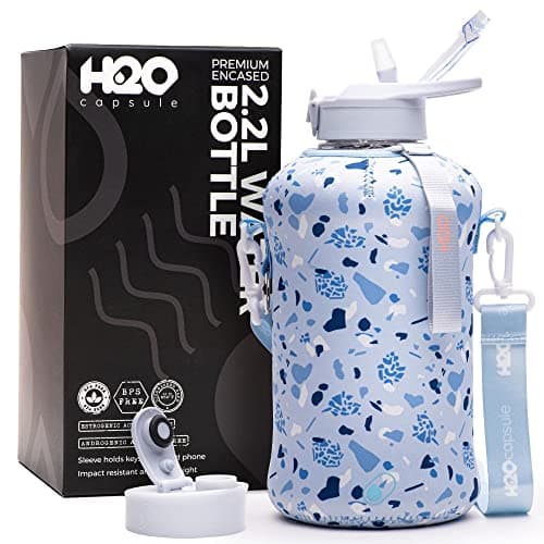 H2O Capsule 2.2L BPA Free Water Bottle with Handle & Straw Lid - Large Reusable Jug — Blue Pebbles