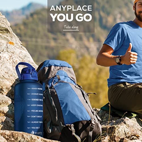 Motivational Straw Water Bottle, 1 Gallon Reusable Jug, Spill-Proof BPA Free