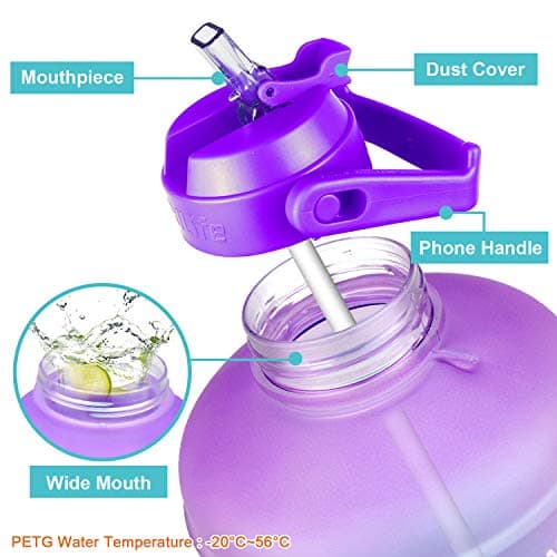 1 Gallon Water Bottle with Straw and Time Marker - Leak-Proof BPA Free Reusable Large Capacity Water Jug