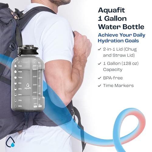 128 oz Water Bottle with Time Marker, BPA Free 1 Gallon Water Bottle for Gym - Gray