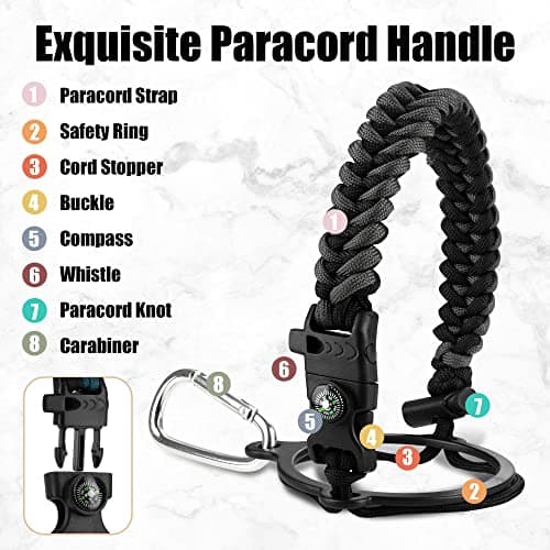 Black & Grey 128 oz Double Wall Stainless Steel Water Bottle with Paracord Handle & Brush, Carrying Pouch & 2 Lids - Gre