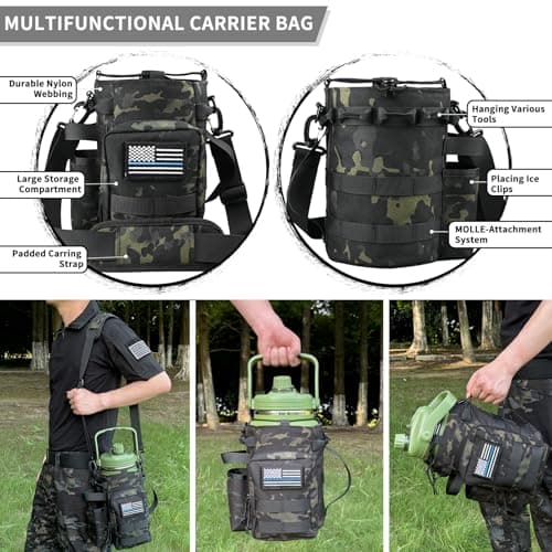 Military Style Insulated Stainless Steel 1 Gallon Water Bottle with Holder Bag
