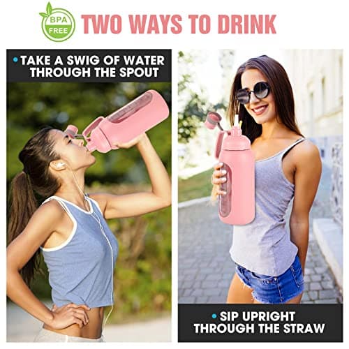 Aqulea Glass Water Bottle - 64 Oz, Straw, Pregnancy Tracker, Leakproof Gym Bottle with Sleeve