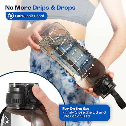 64 oz Water Bottle with Time Marker and Straw - BPA Free Big Water Bottle for Gym - Gray