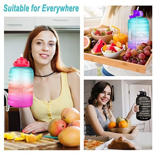 QuiFit Leak-Proof BPA Free 1 Gallon Water Bottle for Gym Sports Outdoor with Straw & Motivational Time Marker 128OZ CapacityReusable