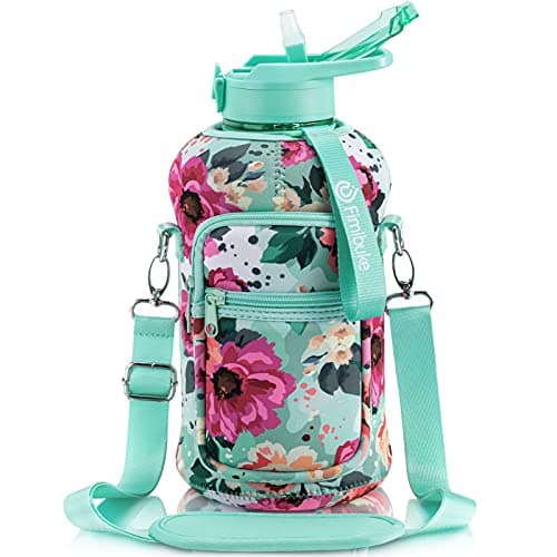 Fimibuke Half Gallon Leakproof Water Bottle with Handle & Straw — A1.Floral Bloom