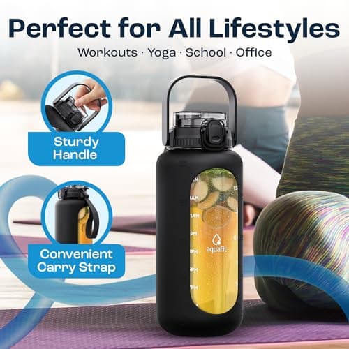 64 oz AQUAFIT Glass Water Bottle with Time Marker - Leakproof - Green