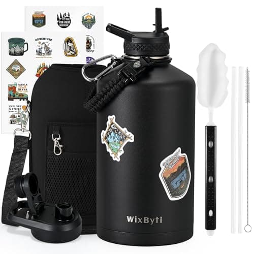 One Gallon Insulated Triple Wall Vacuum Cold Water Bottle for 48 Hrs & Leak-proof & Non-BPA
| 128oz Large Triple Wall Insulated Stainless Steel Water Jug with Paracord Handle Straw Spout & Stickers
| One Gallon Cold Insulated Water Bottle with Non-B
