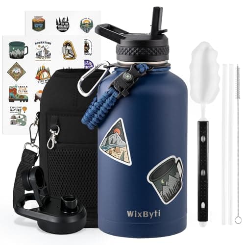 One Gallon Insulated Triple Wall Vacuum Cold Water Bottle for 48 Hrs & Leak-proof & Non-BPA
| 128oz Large Triple Wall Insulated Stainless Steel Water Jug with Paracord Handle Straw Spout & Stickers
| One Gallon Cold Insulated Water Bottle with Non-B 