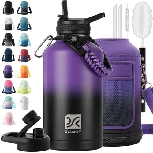 Thick Stainless Steel Insulated Water Bottle, BPA-Free, 64 oz | Gym & Hiking — Purple/Black