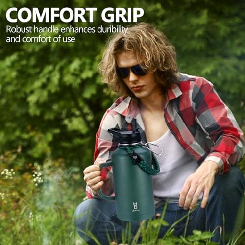 64 oz Insulated Water Bottle with Straw Lid & Handle, Perfect for Hiking & Sports