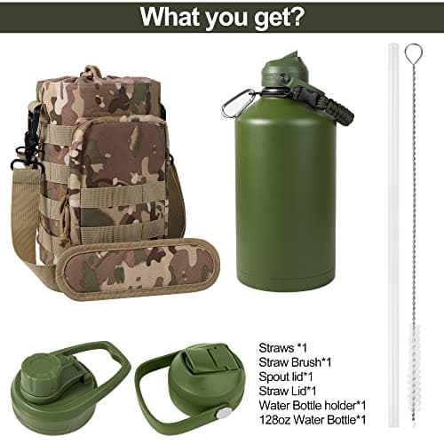 1 Gallon Insulated Water Bottle with Straw, Hot & Cold, Travel, Hiking & Camping