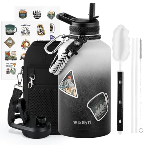 One Gallon Insulated Triple Wall Vacuum Cold Water Bottle for 48 Hrs & Leak-proof & Non-BPA
| 128oz Large Triple Wall Insulated Stainless Steel Water Jug with Paracord Handle Straw Spout & Stickers
| One Gallon Cold Insulated Water Bottle with Non-B 