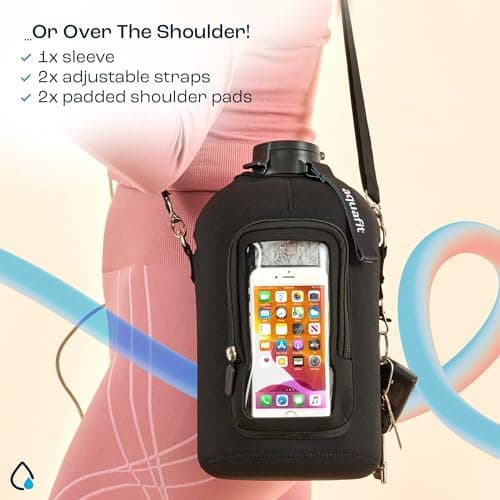 1 Gallon Water Bottle with Time Marker and Adjustable Neoprene Sleeve - 2 Pack