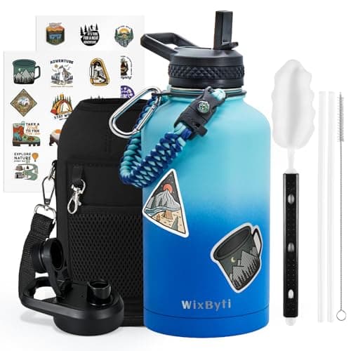 One Gallon Insulated Triple Wall Vacuum Cold Water Bottle for 48 Hrs & Leak-proof & Non-BPA
| 128oz Large Triple Wall Insulated Stainless Steel Water Jug with Paracord Handle Straw Spout & Stickers
| One Gallon Cold Insulated Water Bottle with Non-B 