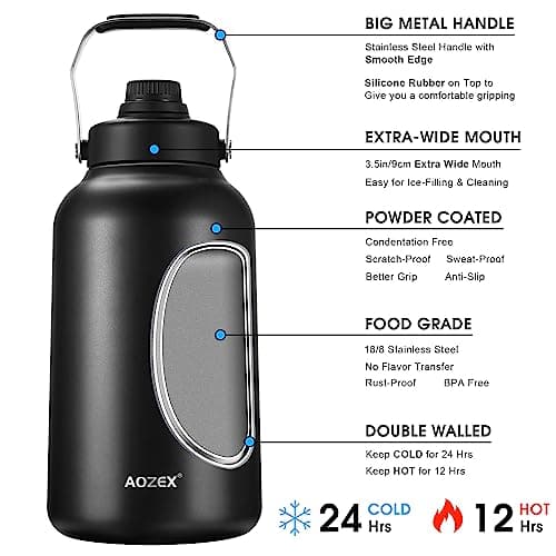Stainless Steel 1 Gallon Insulated Water Bottle for Camping and Sports