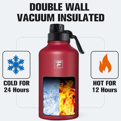 Fanhaw 64 oz Red Stainless Steel Insulated Water Bottle (Straw, Spout, Carabiner Lids)