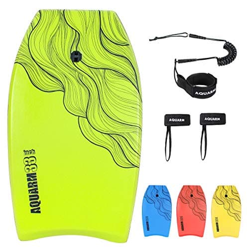 XPE Bodyboard 33/36/41-inch with Wrist Leash & Fin Tethers, Lightweight & Ideal for All Ages — Green