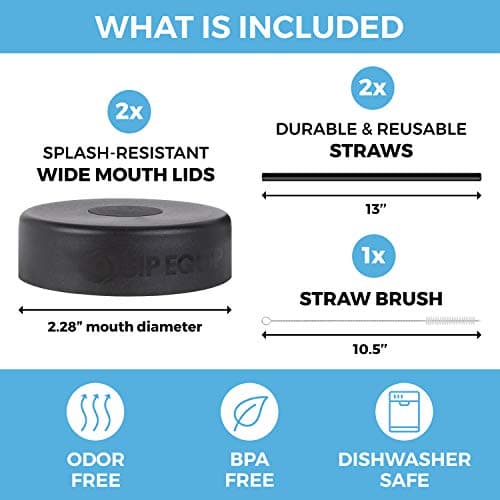 Wide Mouth Straw Lids (2 Pack) for Hydro Flask & More, 2 Lids + 2 Straws + Brush