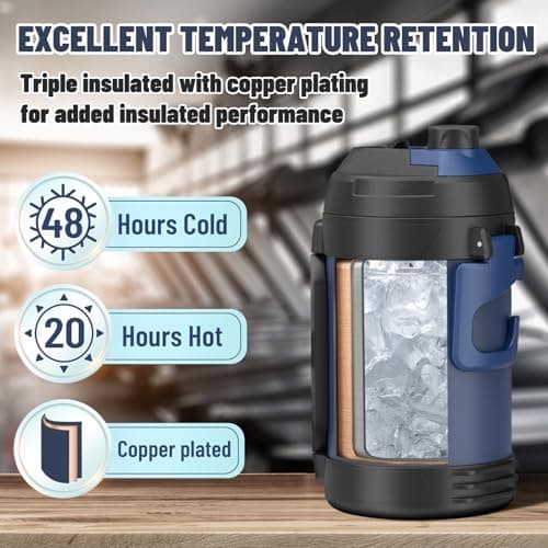 Zukro 1 Gallon Insulated Metal Water Jug with Straw, No Sweat, Stainless Steel Cold Keeper, Black