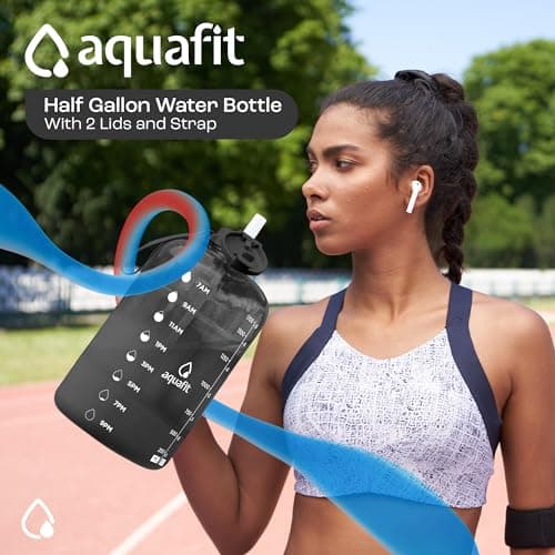 AQUAFIT 2 Pack 2 x 1 Gallon BPA-Free Water Bottle with Time Marker