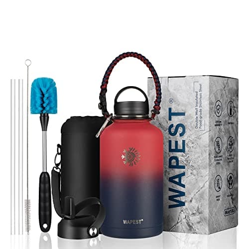 Black & Grey 128 oz Double Wall Stainless Steel Water Bottle with Paracord Handle & Brush, Carrying Pouch & 2 Lids - Gre — Red&Navy