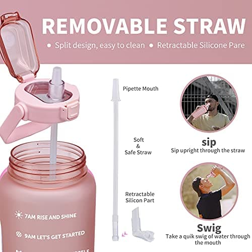 128oz Large Leakproof Tritan Water Bottle with Time Marker & Straw for Gym & Fitness