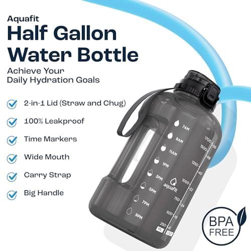 AQUAFIT 2 Pack - 2 x Half Gallon Water Bottle with Time Marker