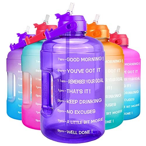 QuiFit Leak-Proof BPA Free 1 Gallon Water Bottle for Gym Sports Outdoor with Straw & Motivational Time Marker 128OZ CapacityReusable — QFB11 Light Purple