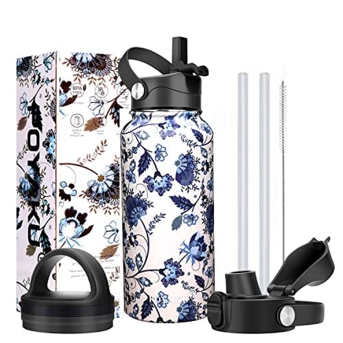 Insulated Stainless Steel Water Bottle, 32oz-128oz, Leak-Proof Straw Lid — 32oz Ceramics