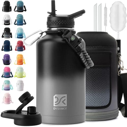 Thick Stainless Steel Insulated Water Bottle, BPA-Free, 64 oz | Gym & Hiking — Black/Gray